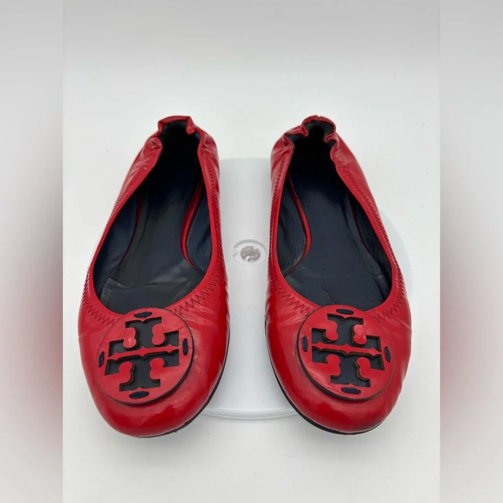 TORY BURCH Red Reva Ballet Flat Patent Leather Shoe Logo Slip On Office‎ Round 7